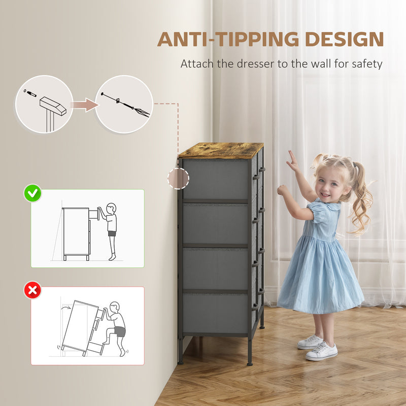 HOMCOM 8 Drawer Fabric Chest of Drawers w/ Wooden Top for Hallway