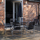 6 Person Garden Furniture Patio Set Table, 6 Chairs & Parasol with Black Glass