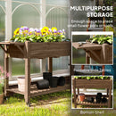 Outsunny Wooden Raised Planter With Lockable Wheels, Liner, Carbonised