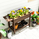 Outsunny Wooden Raised Planter With Lockable Wheels, Liner, Carbonised