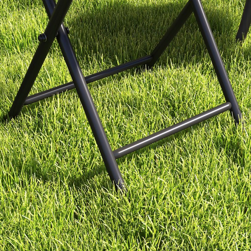 Outsunny Folding Round Tempered Glass Metal Table with Grey Rattan Edging