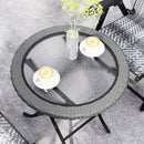 Outsunny Folding Round Tempered Glass Metal Table with Grey Rattan Edging