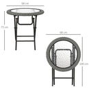 Outsunny Folding Round Tempered Glass Metal Table with Grey Rattan Edging