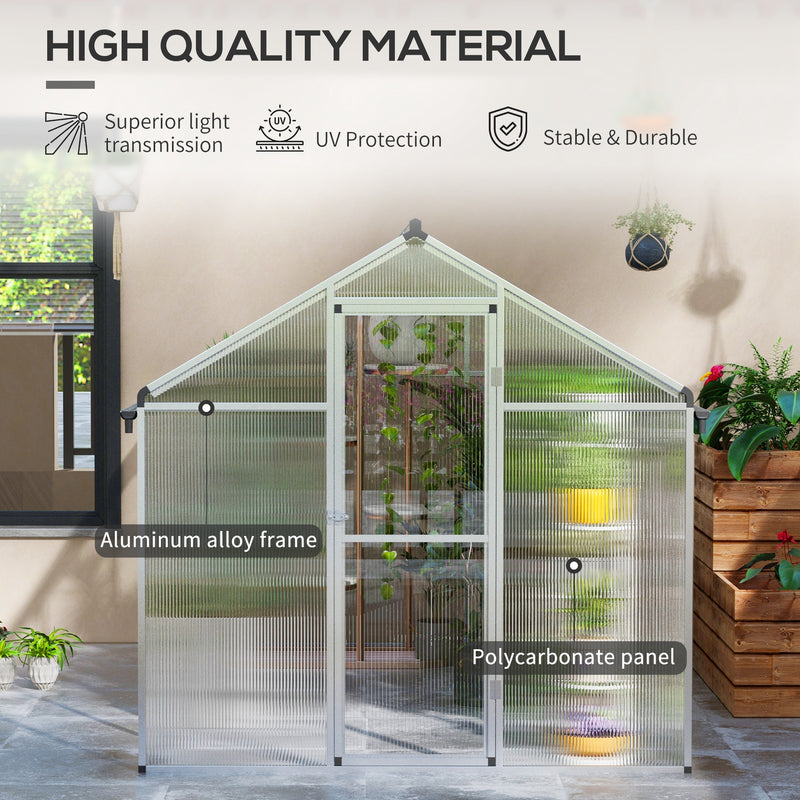 Outsunny Aluminium Greenhouse With/ Door Window Galvanised Base PC Panel