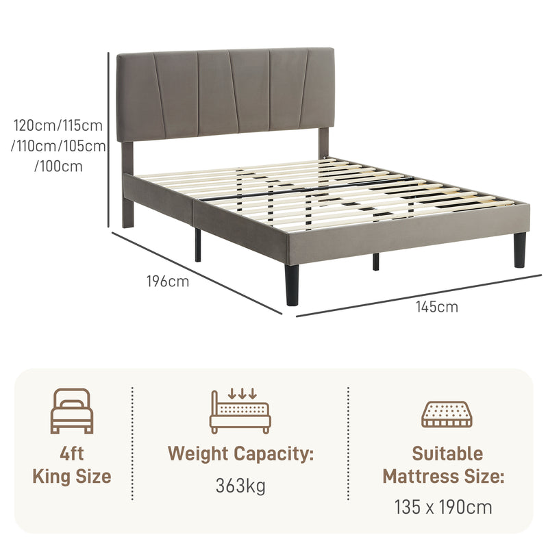 HOMCOM Bed Frame With 5-Level Adjustable Headboard Wooden Slats