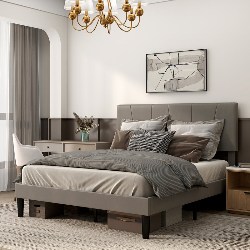 HOMCOM Bed Frame With 5-Level Adjustable Headboard Wooden Slats