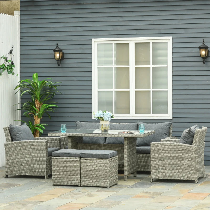 Outsunny Outdoor Rattan Sofa Dining Set 6 Piece - Light Grey