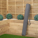 Outdoor 4 Person Rectangular Wooden Garden Dining Table, 2 Benches with Grey Parasol and Base Set