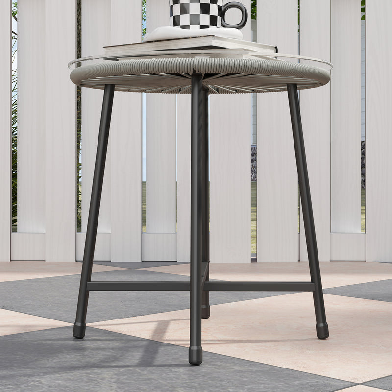 Outsunny Rattan Bistro Set, Small Balcony Furniture with Cushion, Light Grey