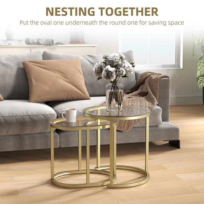 HOMCOM 2 Pcs Coffee Table with Faux Marble Side Accent Tables White