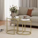 HOMCOM 2 Pcs Coffee Table with Faux Marble Side Accent Tables White