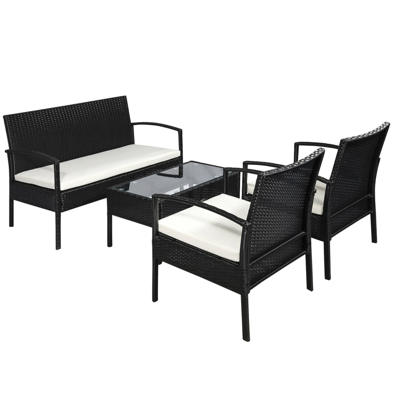 Outsunny 4 Pieces Outdoor PE Rattan Corner Sofa with Cushions - Black