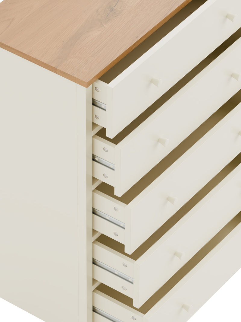 Coxmoor 5 Drawer Wide Chest - Ivory And Oak