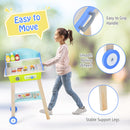 Kid's Pretend Barbecue Grill Play Set with Play Food, Push Handle and Wheels