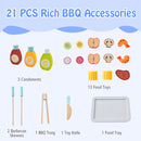 Kid's Pretend Barbecue Grill Play Set with Play Food, Push Handle and Wheels