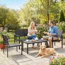Outsunny 4 Piece Garden Furniture Set, HDPE Metal Outdoor Sofa, Black