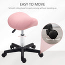HOMCOM Saddle Stool Adjustable Rolling Salon Chair For Massage Spa Beauty Pink