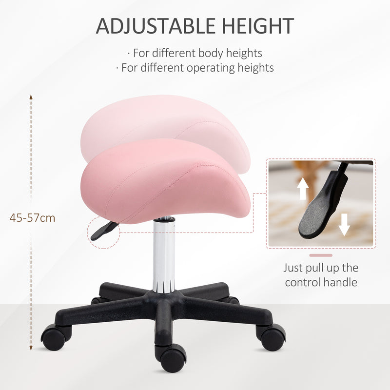 HOMCOM Saddle Stool Adjustable Rolling Salon Chair for Massage Spa Beauty Pink
