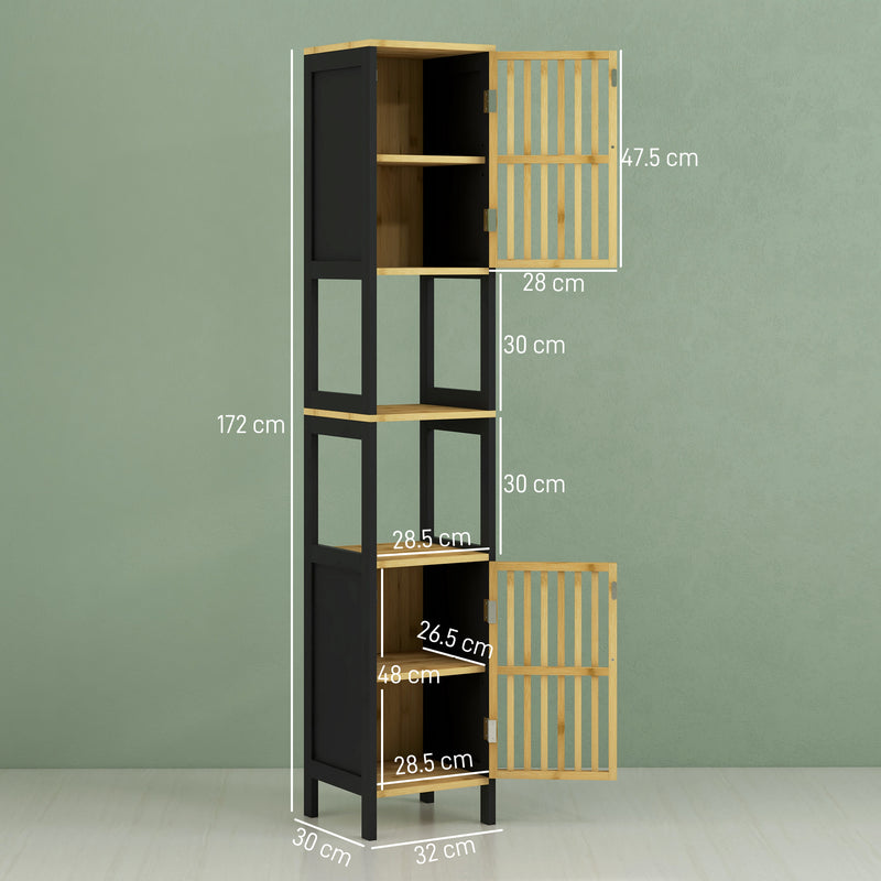 HOMCOM Tall Bathroom Cabinet Bamboo Bathroom Cupboard With Adjustable Shelves