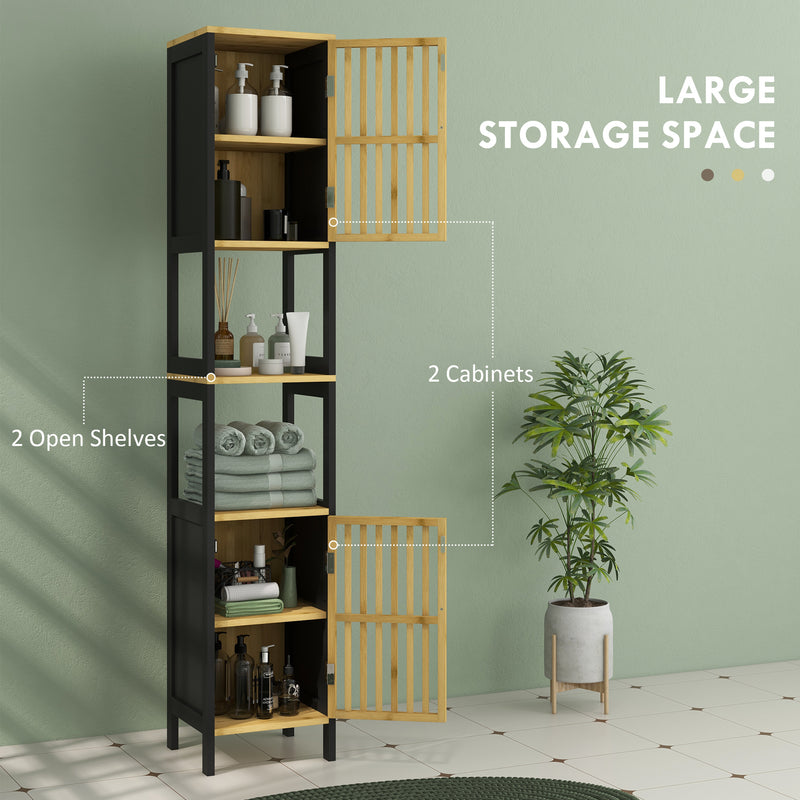 HOMCOM Tall Bathroom Cabinet Bamboo Bathroom Cupboard With Adjustable Shelves