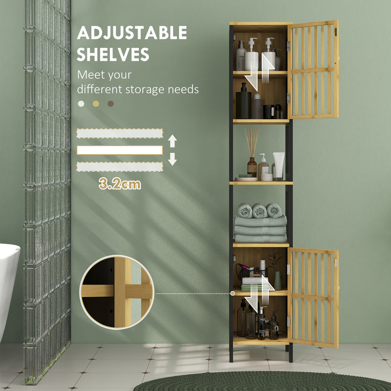 HOMCOM Tall Bathroom Cabinet Bamboo Bathroom Cupboard With Adjustable Shelves