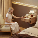 HOMCOM Floating Bedside Tables Set of 2 with Fluted Drawer Open Shelf Oak