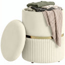 HOMCOM Round Pouffe Storage Footstool with Hidden Space, Beige