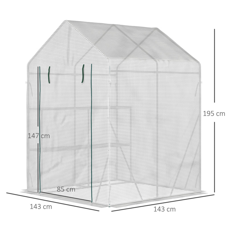 Outsunny Greenhouse for Outdoor w/ 2 Tier Shelf Roll-Up Zippered Door PE Cover Green