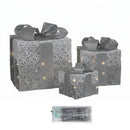 Set Of 3 Battery Operated Silver Sparkly Christmas Gift Boxes With LEDs