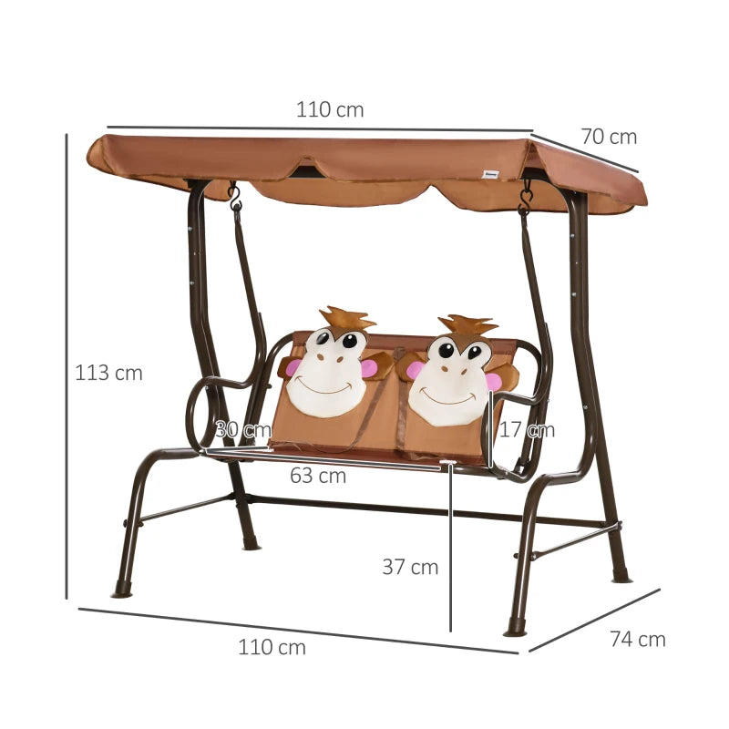 Outsunny 2 Seater Children's  Garden Swing Seat Monkey Pattern - Brown