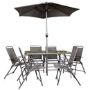 Samuel Alexander Outdoor 6 Seater Glass Top Table and Chairs Patio Set with Parasol in Grey