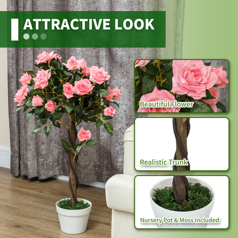 Outsunny Set of 2 90cm Artificial Rose Tree, Fake Decorative Plant