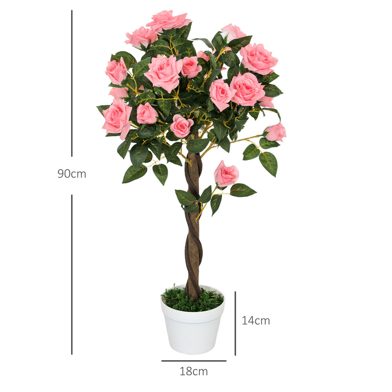 Outsunny Set of 2 90cm Artificial Rose Tree, Fake Decorative Plant
