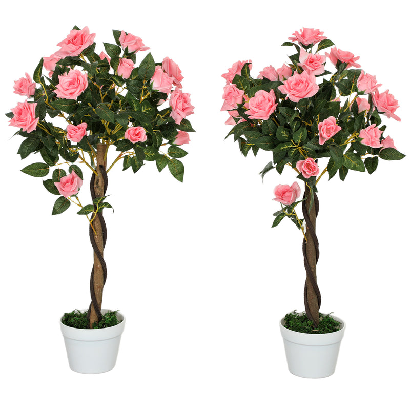 Outsunny Set of 2 90cm Artificial Rose Tree, Fake Decorative Plant