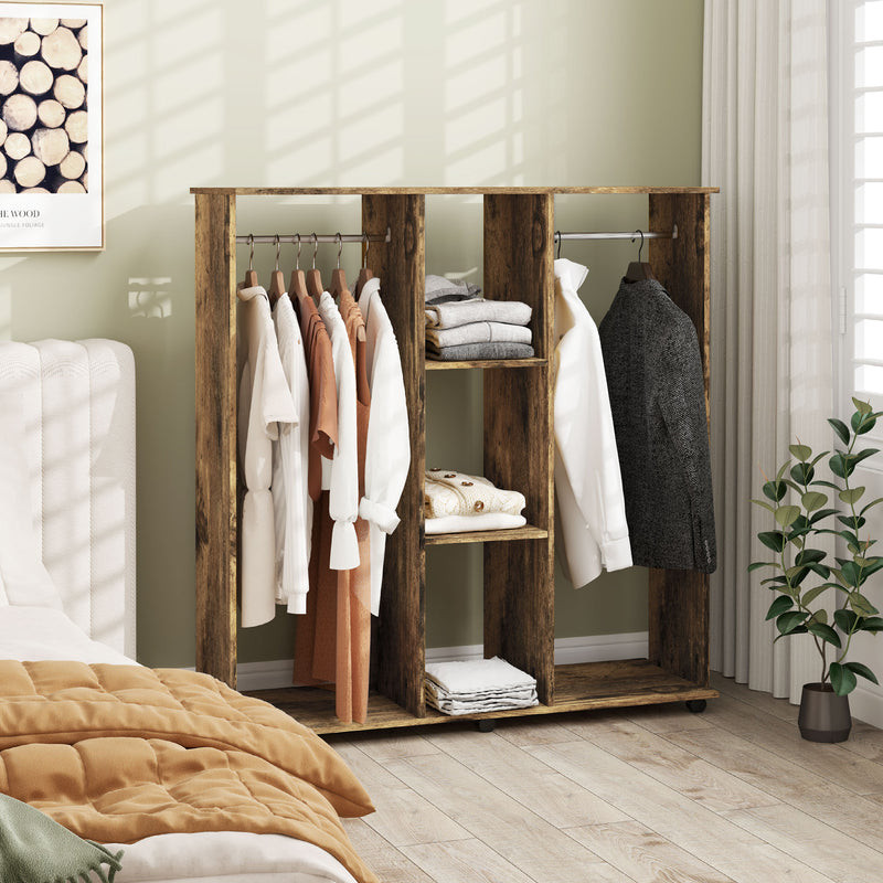 HOMCOM Mobile Double Open Wardrobe w/ Clothes Hanging Rail Colthing