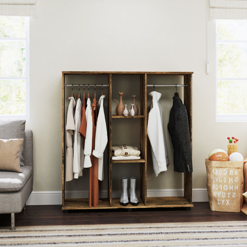 HOMCOM Mobile Double Open Wardrobe w/ Clothes Hanging Rail Colthing