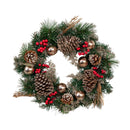 40cm Hanging Christmas Wreath with Gold Baubles, Berries & Pinecones