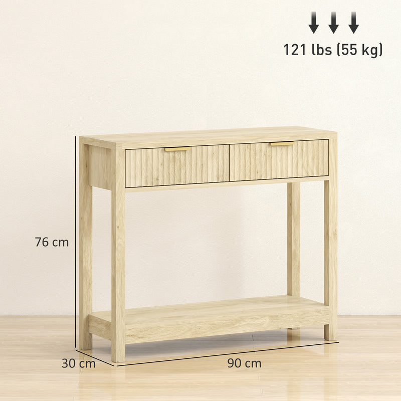 HOMCOM Modern Console Table with Fluted Panel Drawers, Narrow Hallway Table