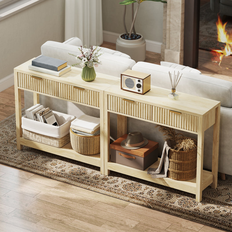 HOMCOM Modern Console Table with Fluted Panel Drawers, Narrow Hallway Table