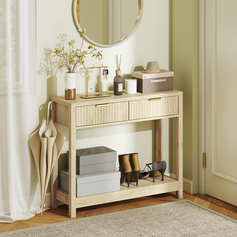 HOMCOM Modern Console Table with Fluted Panel Drawers, Narrow Hallway Table