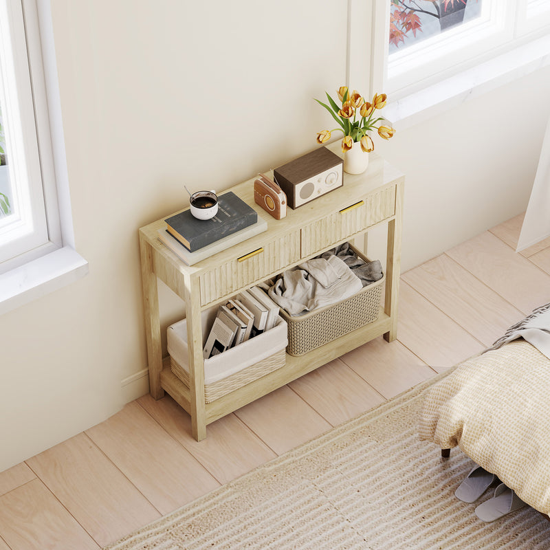 HOMCOM Modern Console Table with Fluted Panel Drawers, Narrow Hallway Table