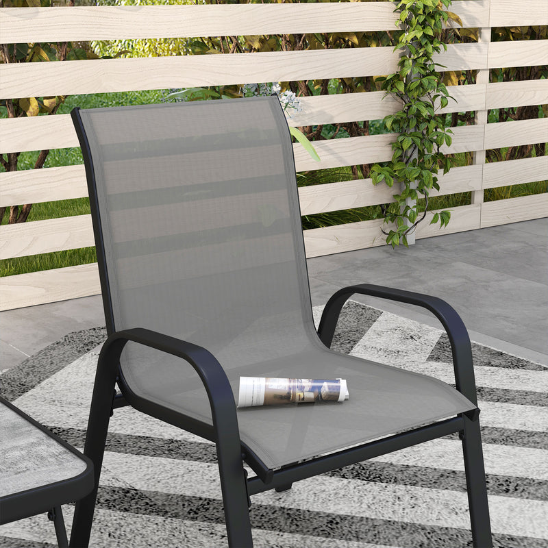 Outsunny 3PCs Bistro Set With Breathable Mesh Fabric Stackable Chairs - Grey/Black