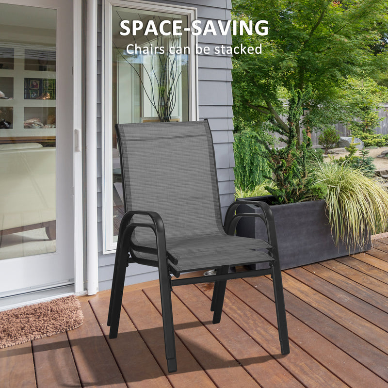 Outsunny 3PCs Bistro Set With Breathable Mesh Fabric Stackable Chairs - Grey/Black