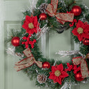 40cm Christmas Wreath with Snow Tipped Branches, Red Berries, Baubles and Bows