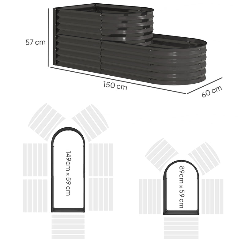 Outsunny 2-Tier Galvanised Raised Garden Bed with Safety Edging