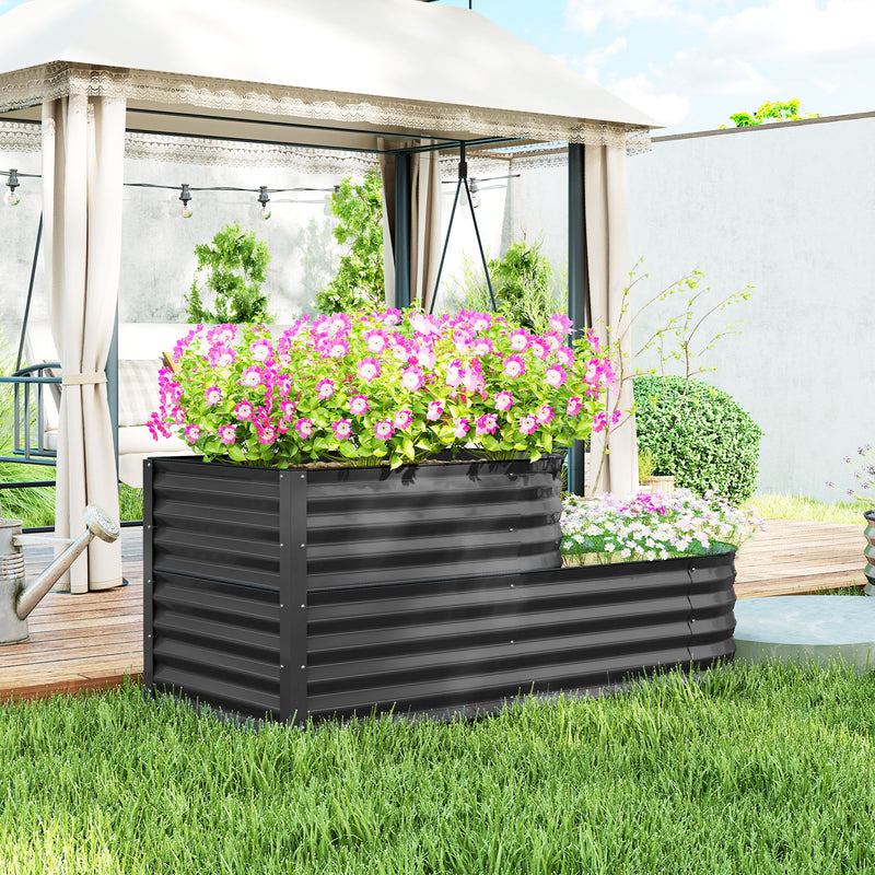 Outsunny 2-Tier Galvanised Raised Garden Bed with Safety Edging