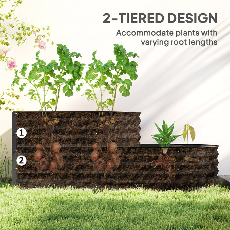 Outsunny 2-Tier Galvanised Raised Garden Bed with Safety Edging