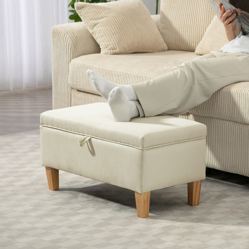 HOMCOM Linen Storage Ottoman Storage Box with Rubberwood Legs