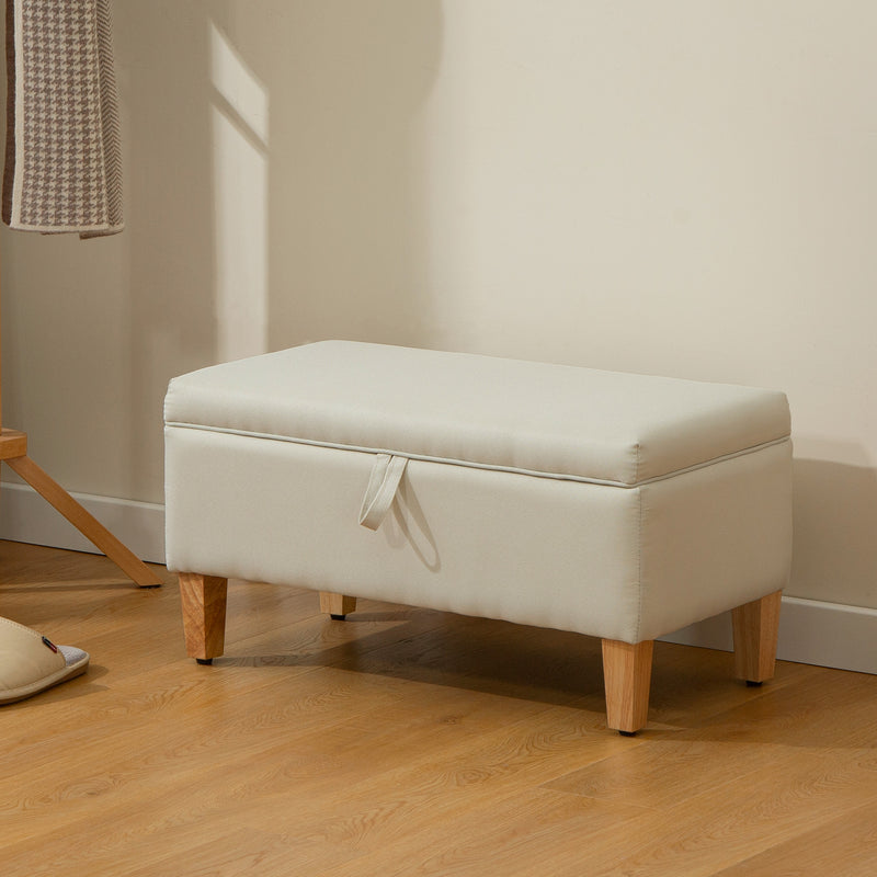 HOMCOM Linen Storage Ottoman Storage Box with Rubberwood Legs