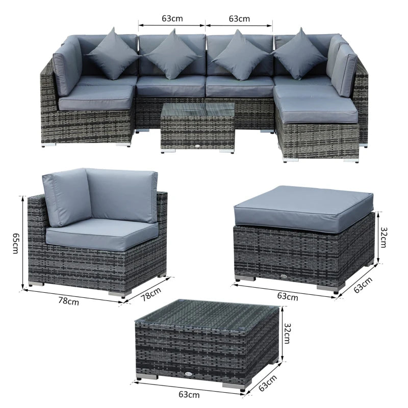 Outsunny Rattan Corner Sofa Set 8 Piece - Grey